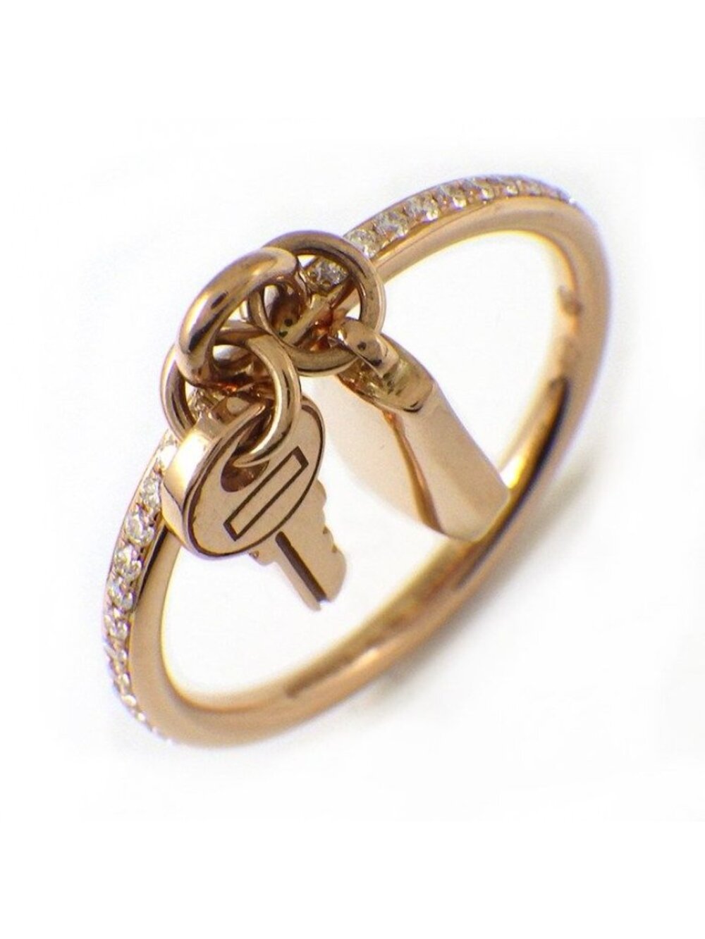Hermes Ring Kelly Clochette PM Key Lock Points Half Circle Diamond Total 18k - Picture 2 of 8